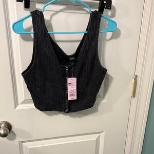 Target Charcoal Ribbed Button-Down Top